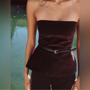 NWT Zara Strapless Burgundy Velvet Top